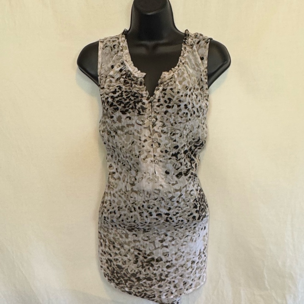 D-168 Liz Claiborne White & Black Animal Print Sleeveless Pullover Blouse Sz XL